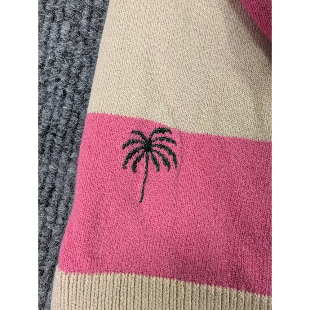 Lilly Pulitzer Vintage Pink Tan Striped V-Neck Sweater Logo Green Trim Large